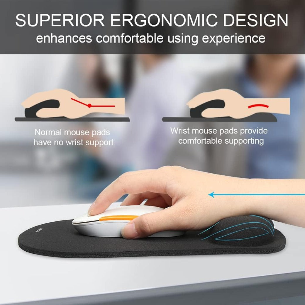 Mouse Mat Wrist Support, Ergonomic Mouse Mat with Memory Foam, Mice Pad with Anti-slip Rubber Base, Waterproof Surface Mouse Pad for Computer, Laptop