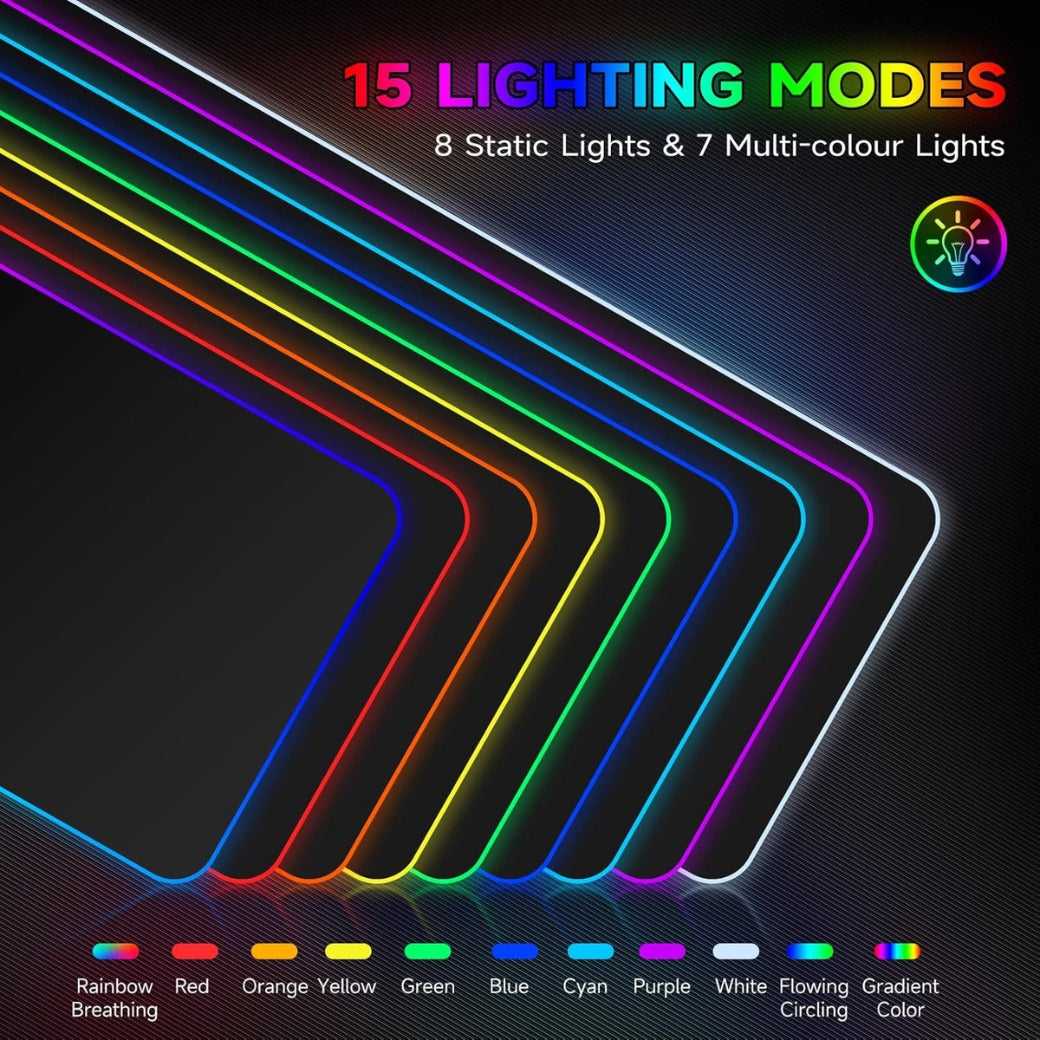 RGB Gaming Mouse Mat Pad, Large Thick (800×300×4mm) XXXL Extended Led Mousepad with Non-Slip Rubber Base, Soft Computer Keyboard Mice Mat for Macbook, PC, Laptop, Desk - Black