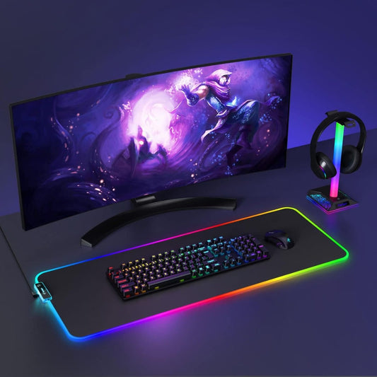 RGB Gaming Mouse Mat Pad, Large Thick (800×300×4mm) XXXL Extended Led Mousepad with Non-Slip Rubber Base, Soft Computer Keyboard Mice Mat for Macbook, PC, Laptop, Desk - Black