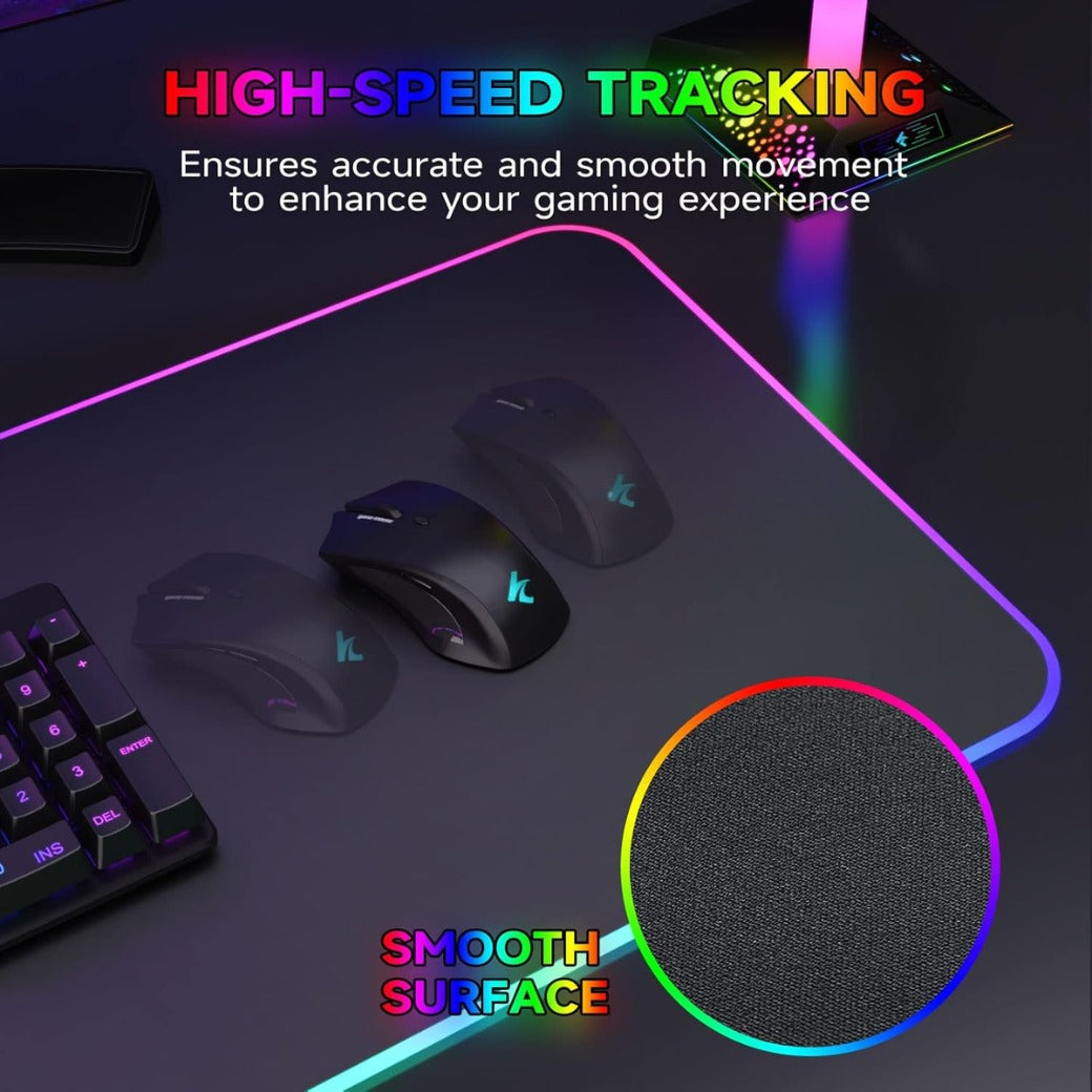 RGB Gaming Mouse Mat Pad, Large Thick (800×300×4mm) XXXL Extended Led Mousepad with Non-Slip Rubber Base, Soft Computer Keyboard Mice Mat for Macbook, PC, Laptop, Desk - Black
