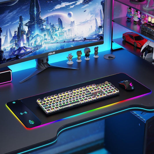Wireless Charging RGB Gaming Mouse Pad 15W, LED Mouse Mat 800x300x4MM, 10 Light Modes Extra Large Mousepad Non-Slip Rubber Base Computer Keyboard Mat for Gaming, MacBook