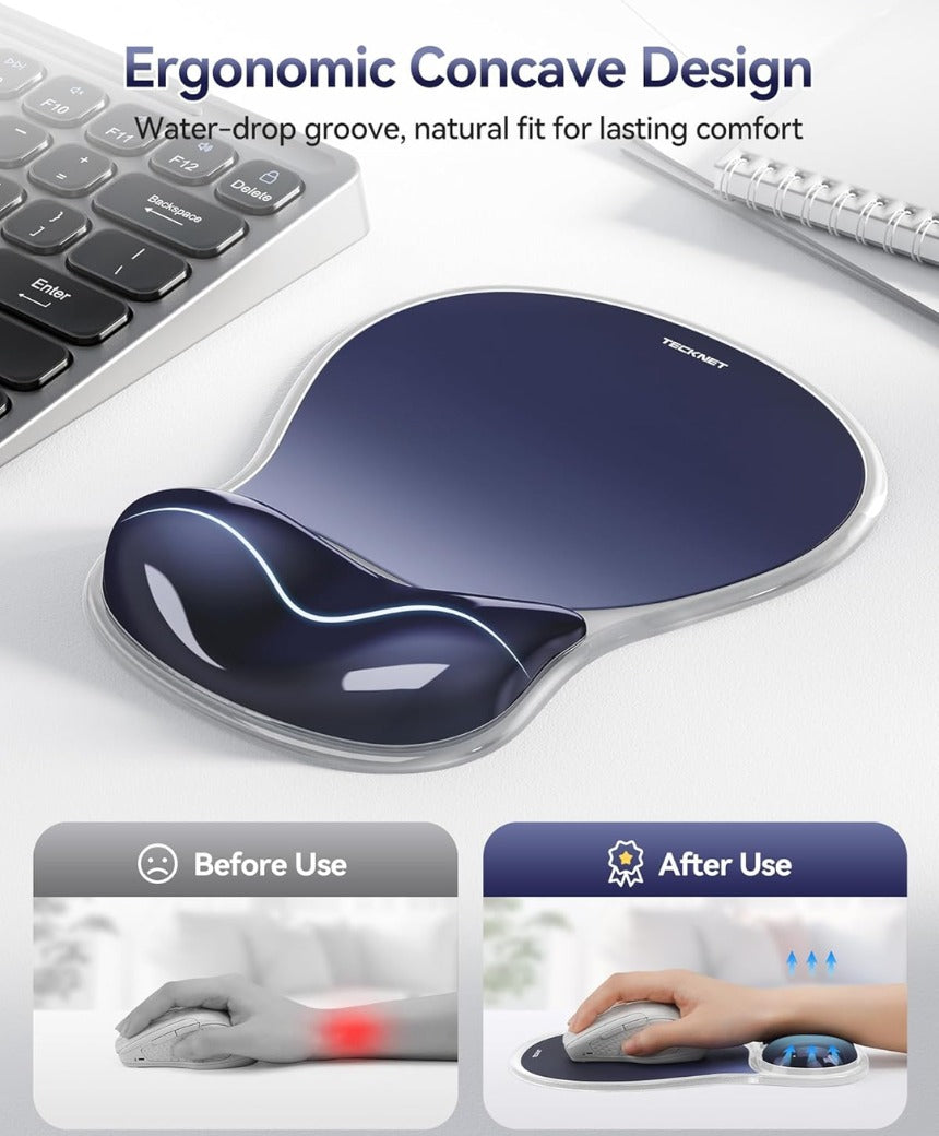 Mouse Mat Wrist Support, Ergonomic Gel Mouse Pad, Smooth PVC Surface & Non-Slip PU Base, Cooling Silicone Mousepad Wrist Rest for Computer, Laptop, Office