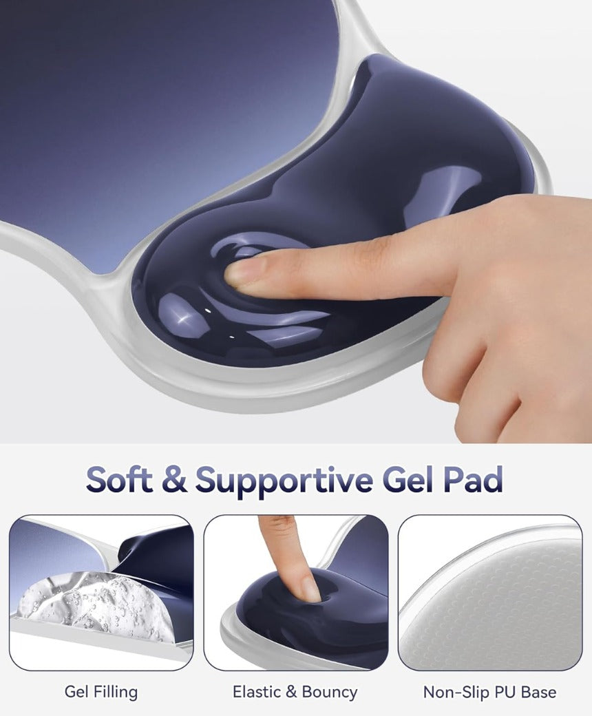 Mouse Mat Wrist Support, Ergonomic Gel Mouse Pad, Smooth PVC Surface & Non-Slip PU Base, Cooling Silicone Mousepad Wrist Rest for Computer, Laptop, Office