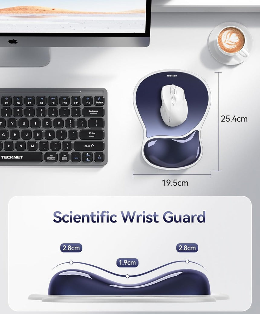 Mouse Mat Wrist Support, Ergonomic Gel Mouse Pad, Smooth PVC Surface & Non-Slip PU Base, Cooling Silicone Mousepad Wrist Rest for Computer, Laptop, Office