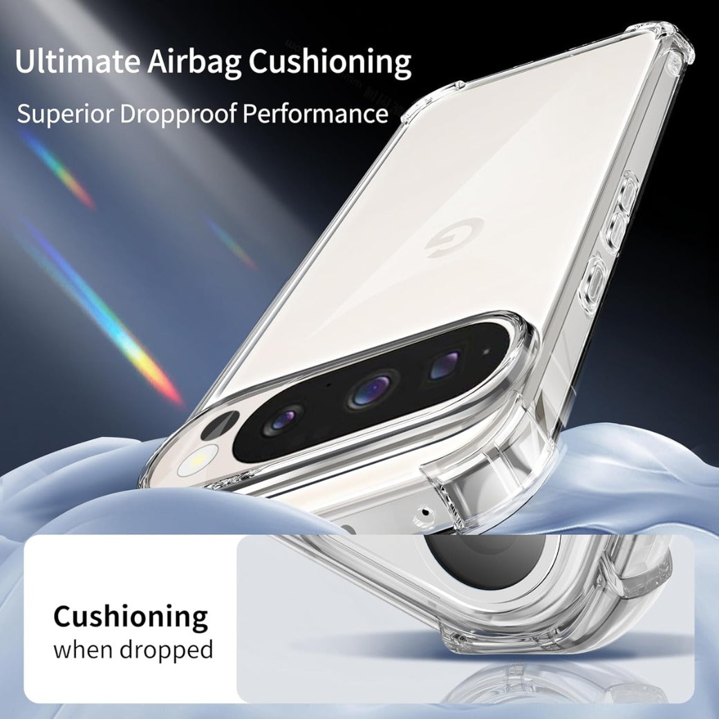 Tentoki Clear Case for Google Pixel 9/9 Pro, 3in1 with 1 Phone Case +2 Screen Protector Tempered Glass,TPU Ultra-Slim Shockproof Protective Case Cover, Prevents Yellowing Film, Transparent