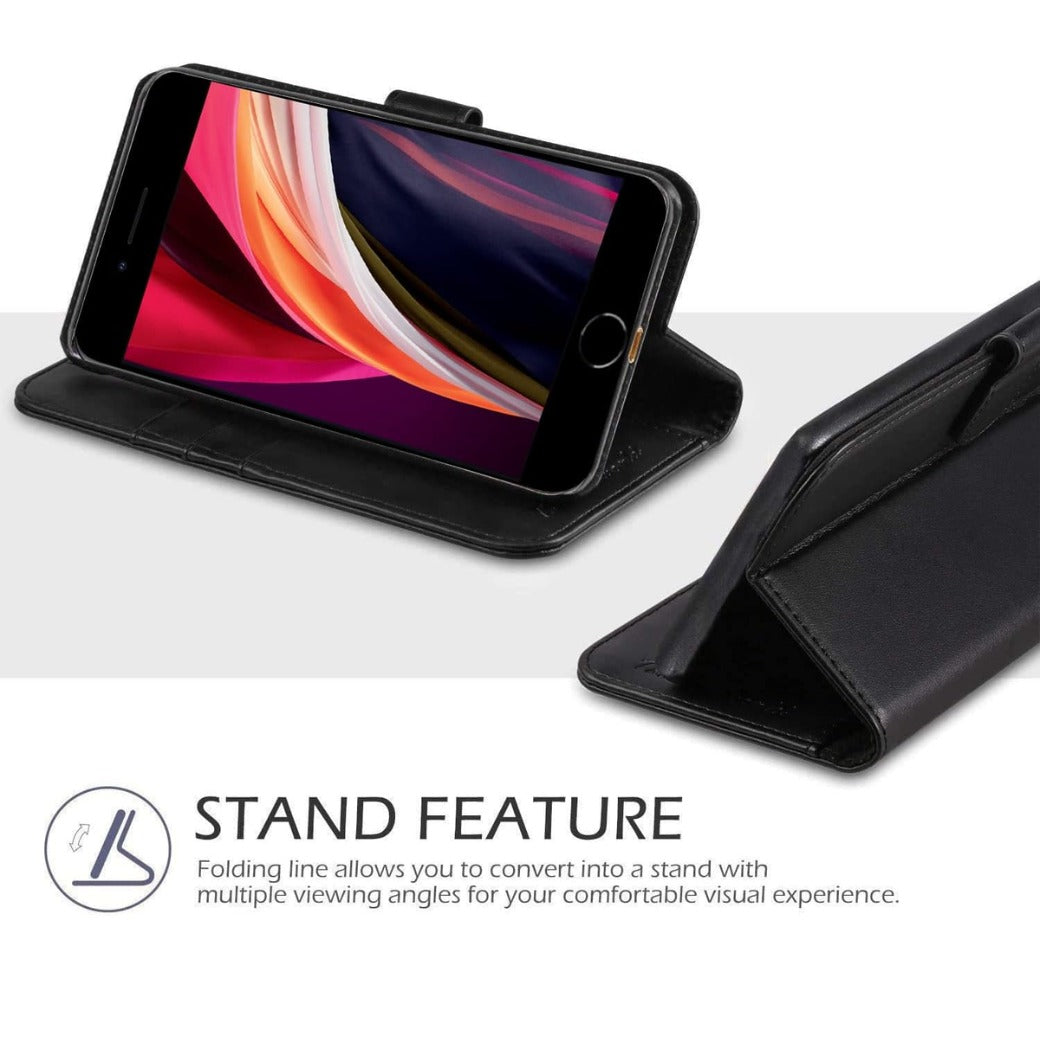 Technology iPhone SE 2022 / SE 2020/7 / 8 Case Flip Leather Wallet Book Stand Folio Card Holder Phone Cover For iPhone SE (3rd Gen / 2nd Gen) (BLACK) (iPhone 7/8/SE 2020/iPhone SE 2022)