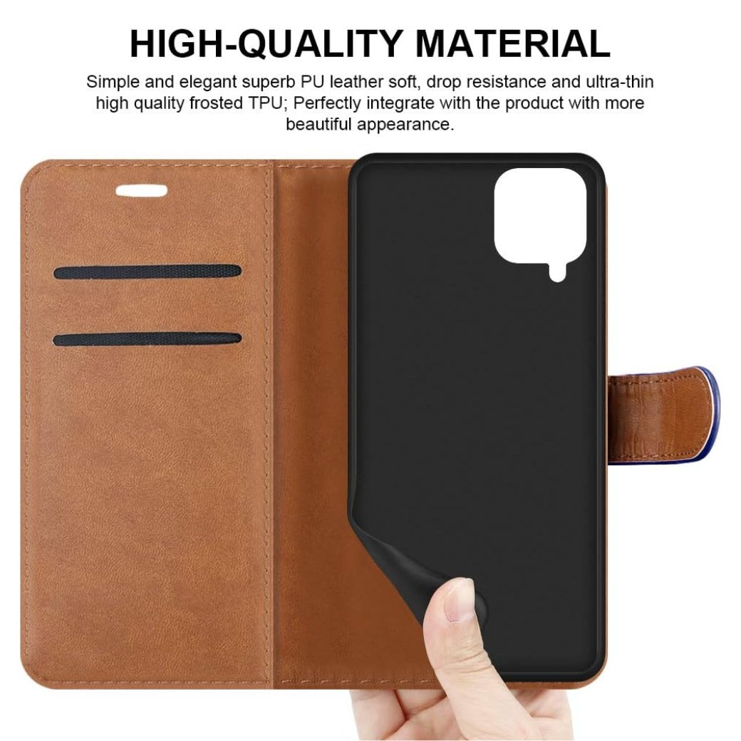 iCatchy For Samsung Galaxy A12 Case Leather Wallet Book Flip Folio Stand View Cover with Card Slots Compatible with Galaxy A12 5G (6.5'') (Blue)