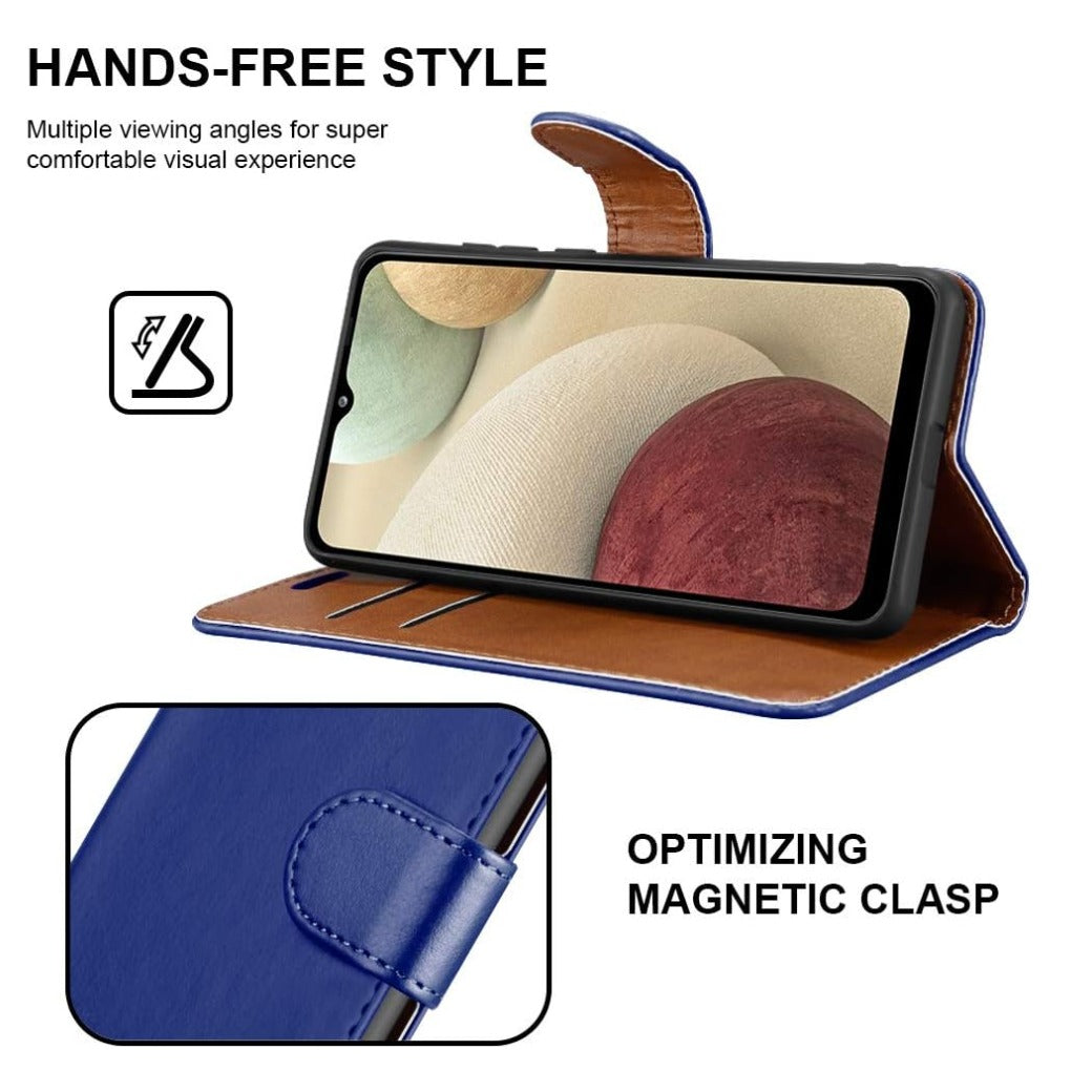 iCatchy For Samsung Galaxy A12 Case Leather Wallet Book Flip Folio Stand View Cover with Card Slots Compatible with Galaxy A12 5G (6.5'') (Blue)