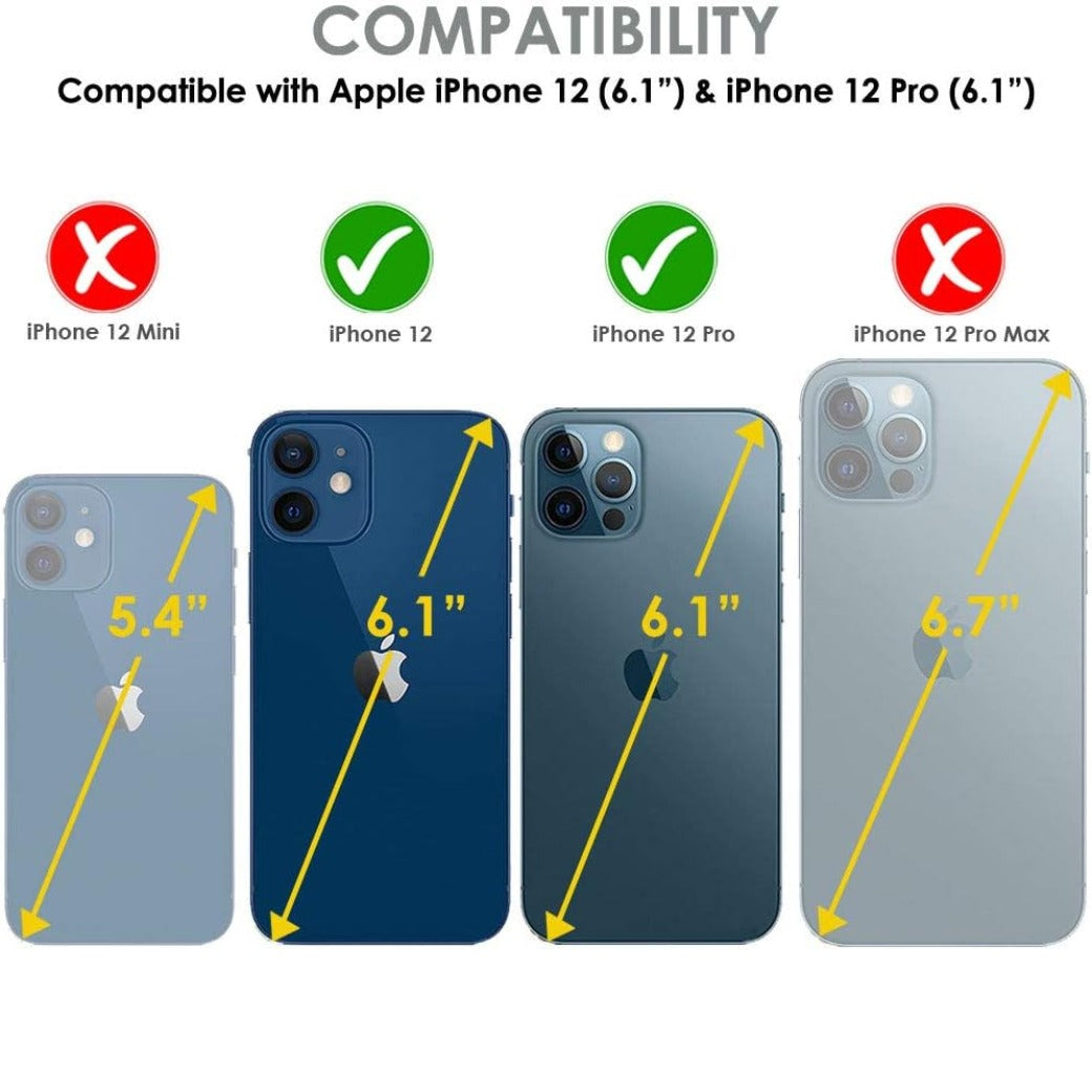 iPhone 12 / iPhone 12 Pro Leather Wallet Case, Flip Protective Case Cover with Wallet Card Holder, Stand and Wrist Strap - Black PU Leather with Magnetic Closure for iPhone 12/12 Pro 6.1