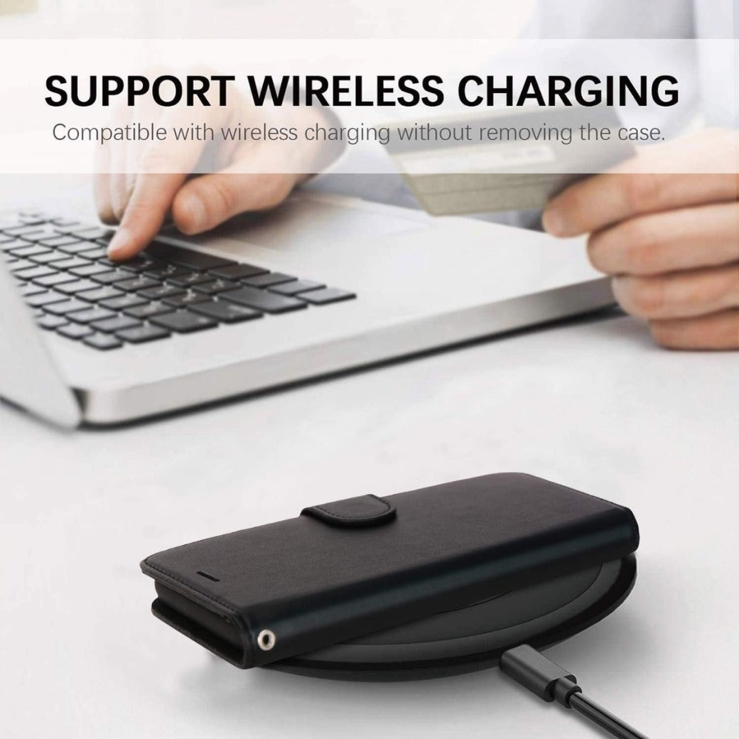 iPhone 12 / iPhone 12 Pro Leather Wallet Case, Flip Protective Case Cover with Wallet Card Holder, Stand and Wrist Strap - Black PU Leather with Magnetic Closure for iPhone 12/12 Pro 6.1