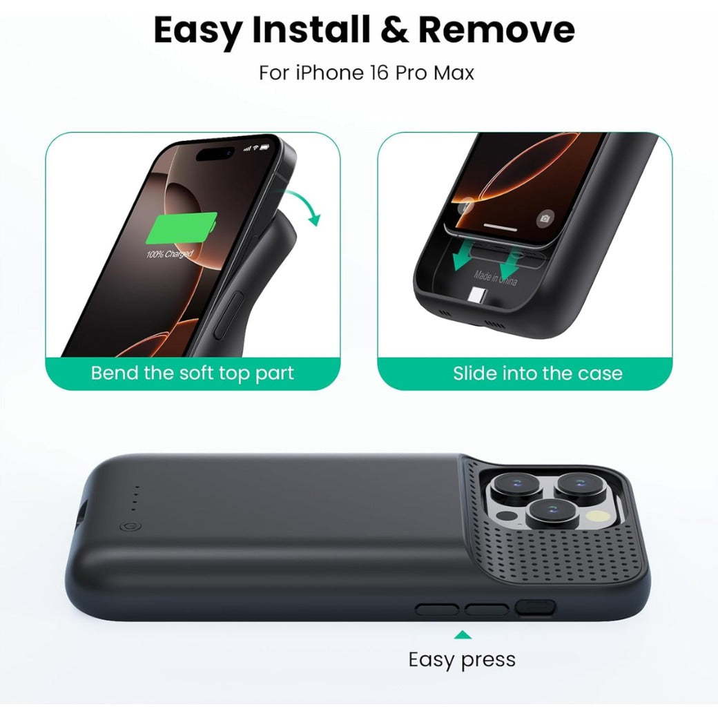 Battery Case for iPhone 16 Pro Max,Powerful 8600mah Portable Extended Battery Charger Cover for iPhone 16 Pro Max Charging Case(6.9 Inch)-Black
