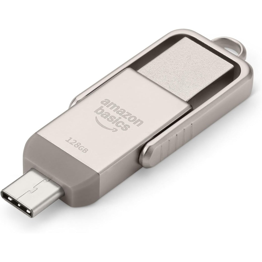 Basics USB Flash Drive, Thumb Drive Memory Stick with USB C and USB A Dual Ports, 128GB, Champagne Silver