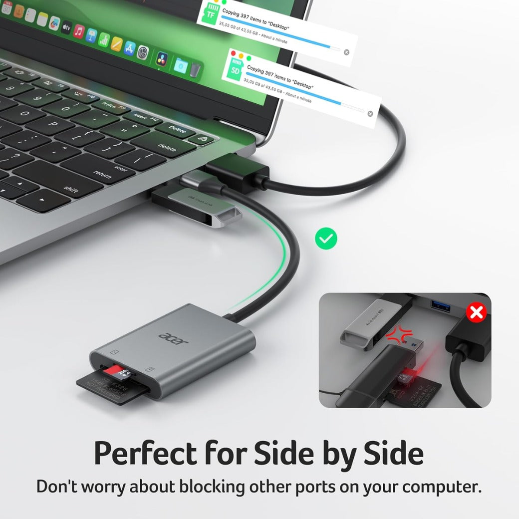 Acer SD Card Reader USB 3.0 with Cable, Aluminum Camera Memory Card Reader UHS-I, USB-A micro SD Adapter High Speed, Compatible with SDXC