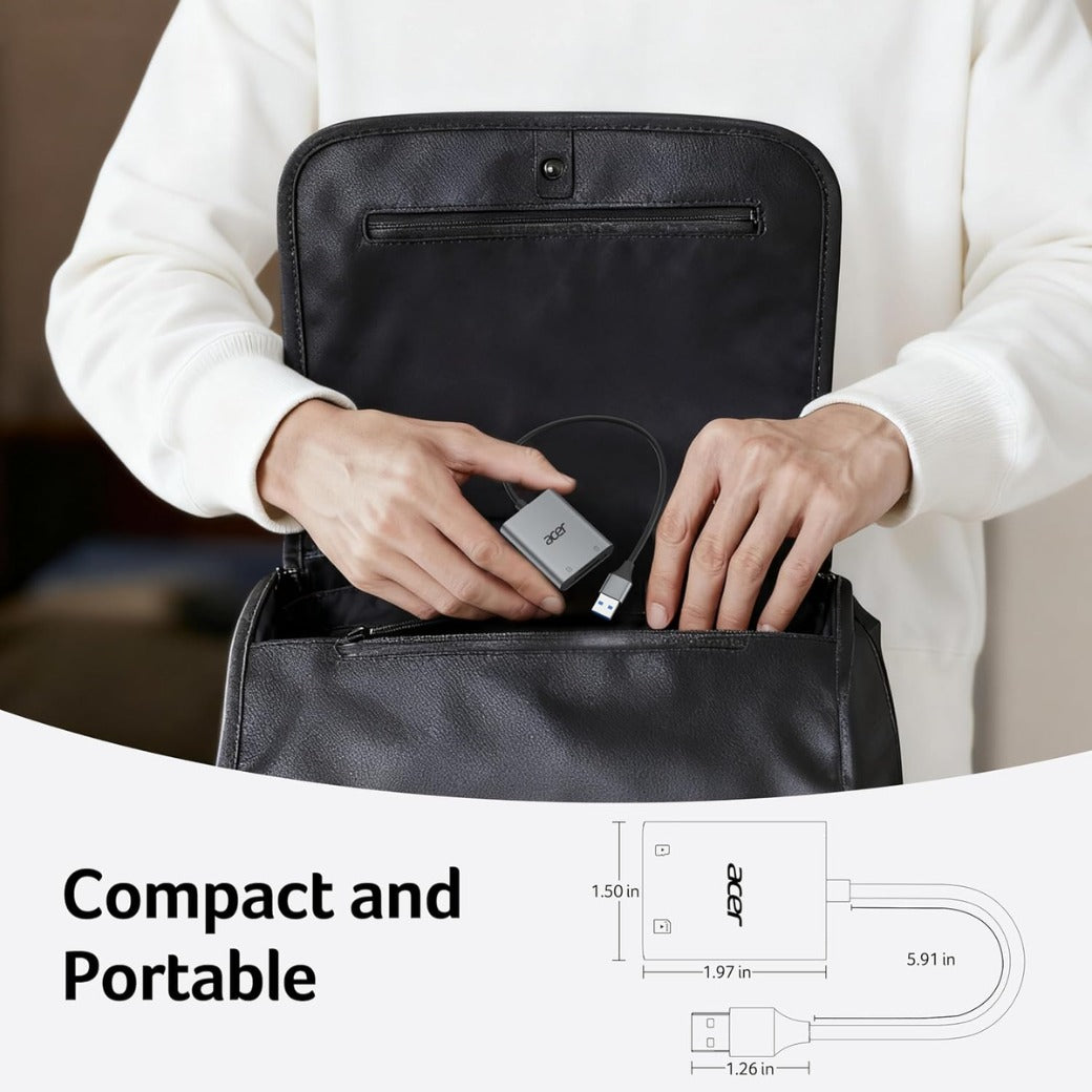 Acer SD Card Reader USB 3.0 with Cable, Aluminum Camera Memory Card Reader UHS-I, USB-A micro SD Adapter High Speed, Compatible with SDXC