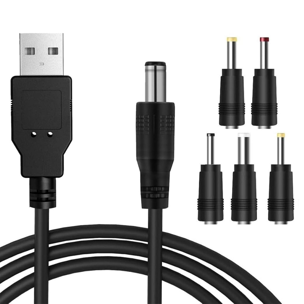 1m DC 5V Charger 2.0 A Universal USB Power Cable Male to DC 5.5 x 2.1mm Adapter, USB to DC Power Cable for Fan, Router, Speakers with 2.5x0.7mm 3.5x1.35mm 4.0x1.7mm 5.5x2.5mm 3.0x1.0mm 5 Connectors T