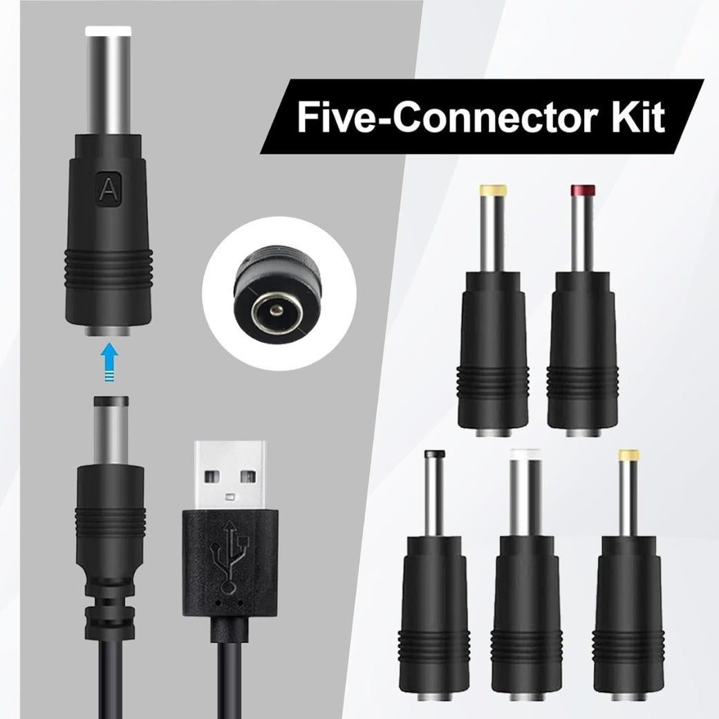 1m DC 5V Charger 2.0 A Universal USB Power Cable Male to DC 5.5 x 2.1mm Adapter, USB to DC Power Cable for Fan, Router, Speakers with 2.5x0.7mm 3.5x1.35mm 4.0x1.7mm 5.5x2.5mm 3.0x1.0mm 5 Connectors T