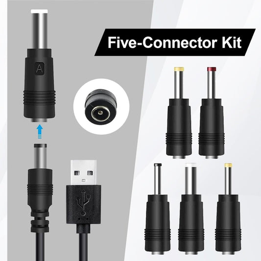 1m DC 5V Charger 2.0 A Universal USB Power Cable Male to DC 5.5 x 2.1mm Adapter, USB to DC Power Cable for Fan, Router, Speakers with 2.5x0.7mm 3.5x1.35mm 4.0x1.7mm 5.5x2.5mm 3.0x1.0mm 5 Connectors T