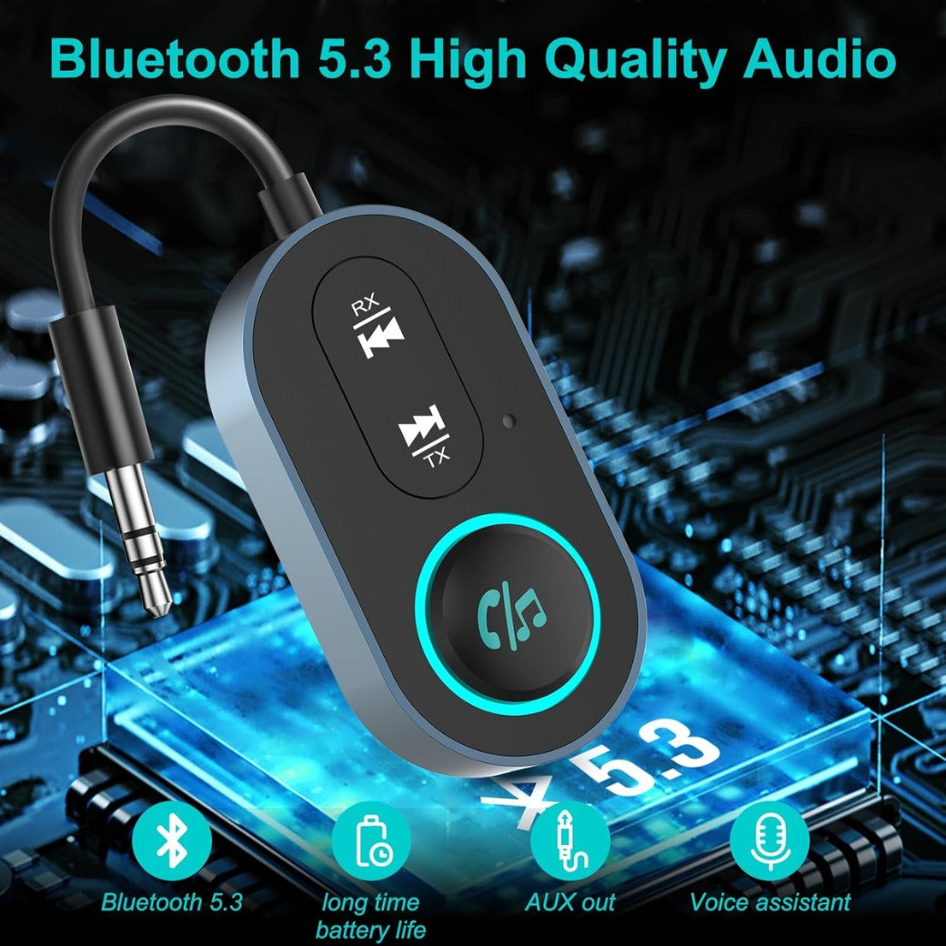 Bluetooth 5.3 Transmitter Receiver, 2 in 1 Wireless Aux Bluetooth Adapter, 3.5mm Airplane B-luetooth Adapter Compatible with 2 AirPods & Wireless Headphones, for TV