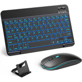 Bluetooth Keyboard and Mouse Set with Backlight, Quiet Rechargeable Wireless Keyboard and Mouse with Phone Holde