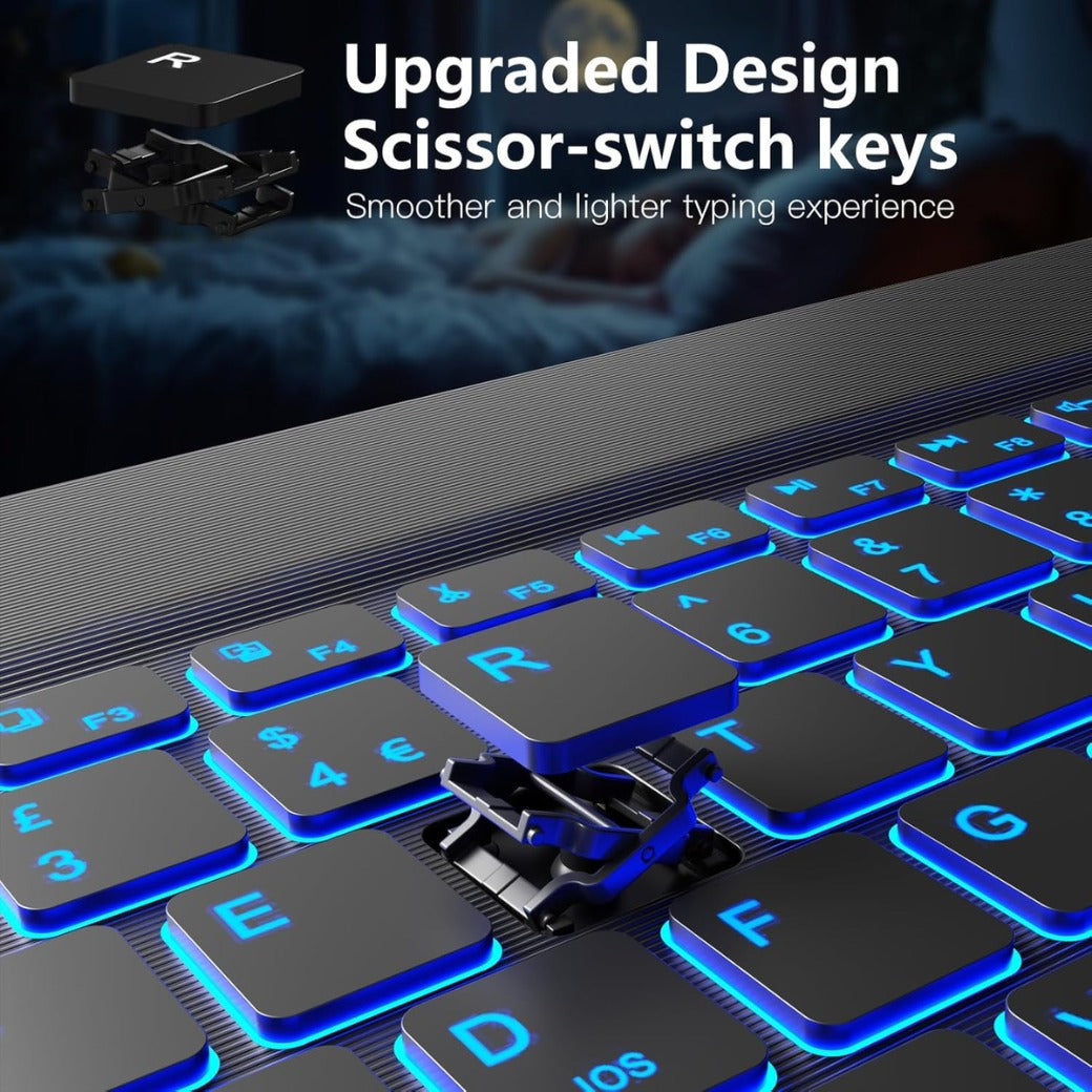 Bluetooth Keyboard and Mouse Set with Backlight, Quiet Rechargeable Wireless Keyboard and Mouse with Phone Holde