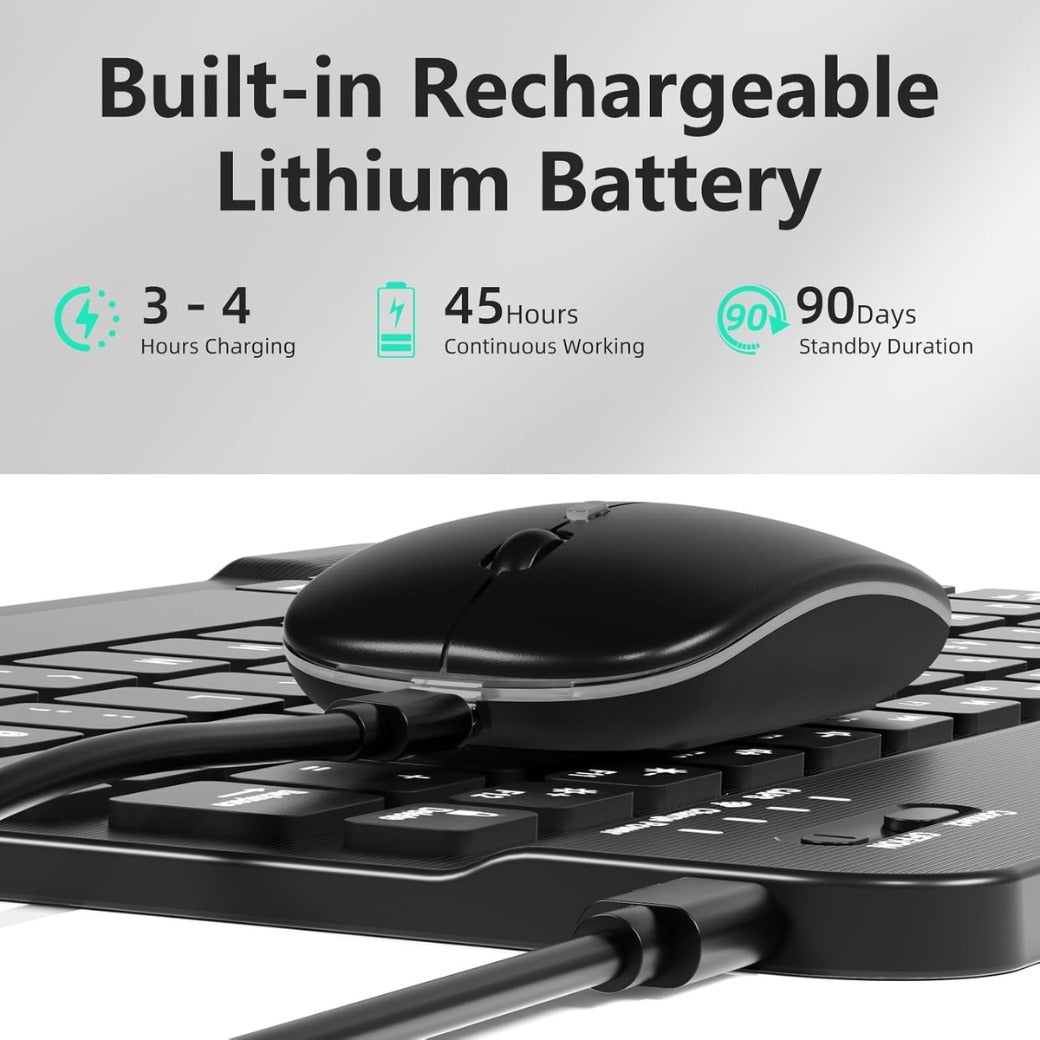 Bluetooth Keyboard and Mouse Set with Backlight, Quiet Rechargeable Wireless Keyboard and Mouse with Phone Holde