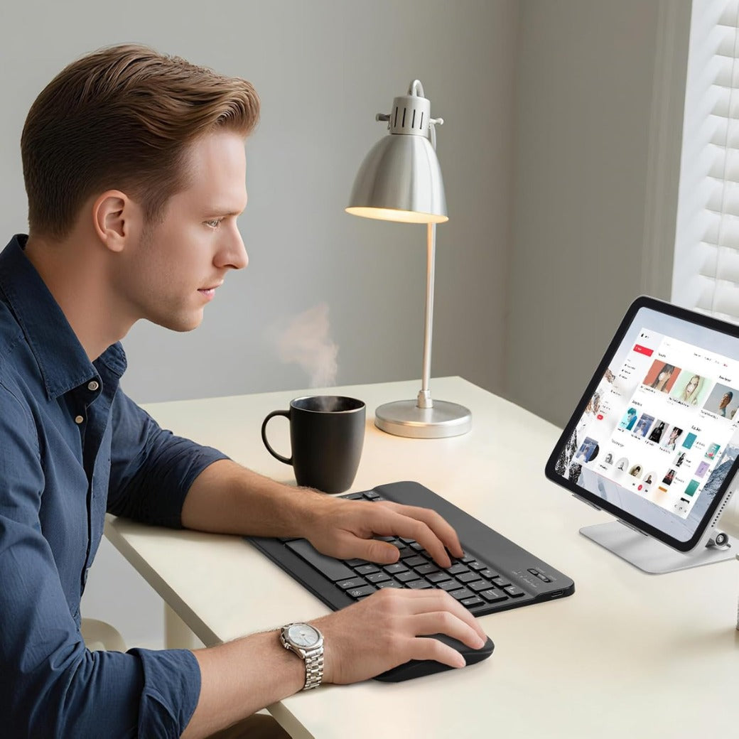 Bluetooth Keyboard and Mouse Set with Backlight, Quiet Rechargeable Wireless Keyboard and Mouse with Phone Holde