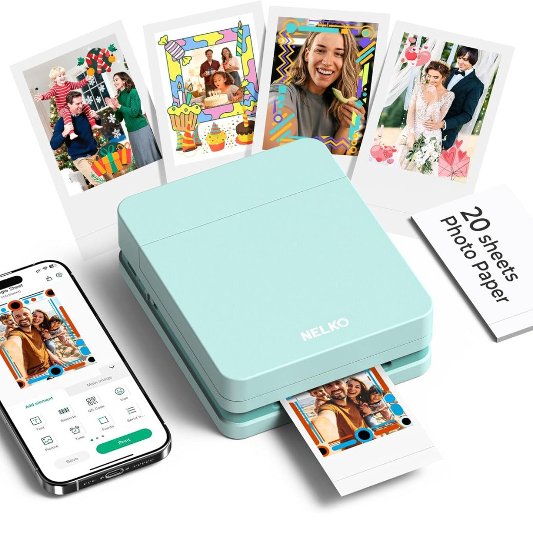 Nelko Photo Printer, PP01 Color Portable Mini Photo Printer, Instant Smartphone Inkjet Sticker Printer, Sticky-Back Photos, for iOS & Android, Picture Printer for Christmas