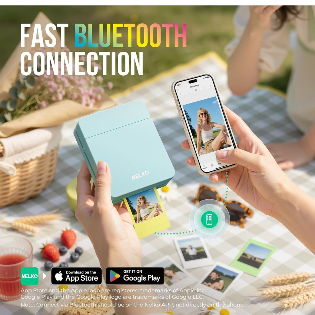 Nelko Photo Printer, PP01 Color Portable Mini Photo Printer, Instant Smartphone Inkjet Sticker Printer, Sticky-Back Photos, for iOS & Android, Picture Printer for Christmas