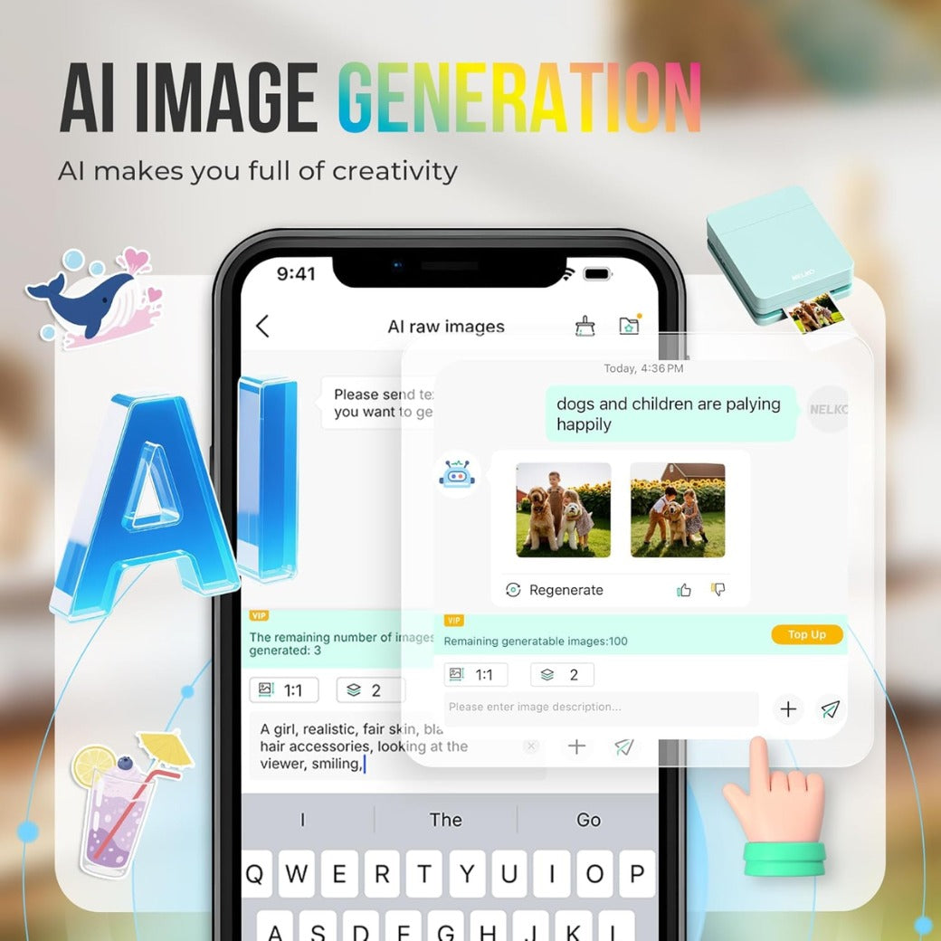 Nelko Photo Printer, PP01 Color Portable Mini Photo Printer, Instant Smartphone Inkjet Sticker Printer, Sticky-Back Photos, for iOS & Android, Picture Printer for Christmas