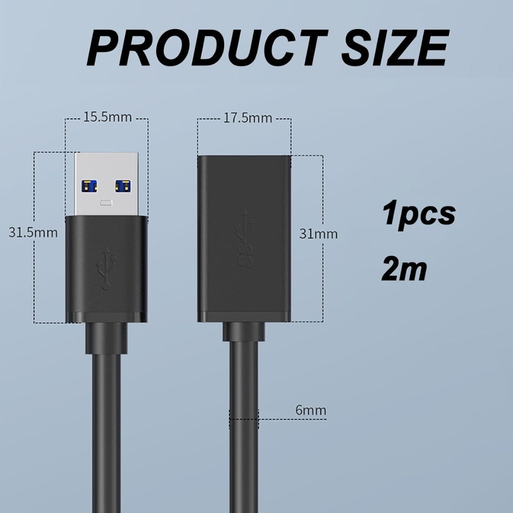 2M USB 3.0 Type A Male to Female, Usb Extension Lead,5Gbps High Speed Data Transfer,Compatible with USB Disk, Keyboard, Mouse,Hard Drive, Printer, Scanner (2M)