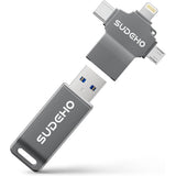 MFi Certified USB Stick 128GB for iPhone, 4-in-1 Flash Drive with USB 3.0 High-Speed, Multi-Device Memory Stick for iPhone/iPad/Android/PC/Mac, Easily Back Up Photos