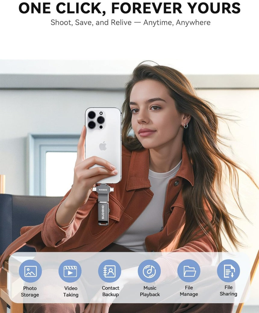 MFi Certified USB Stick 128GB for iPhone, 4-in-1 Flash Drive with USB 3.0 High-Speed, Multi-Device Memory Stick for iPhone/iPad/Android/PC/Mac, Easily Back Up Photos