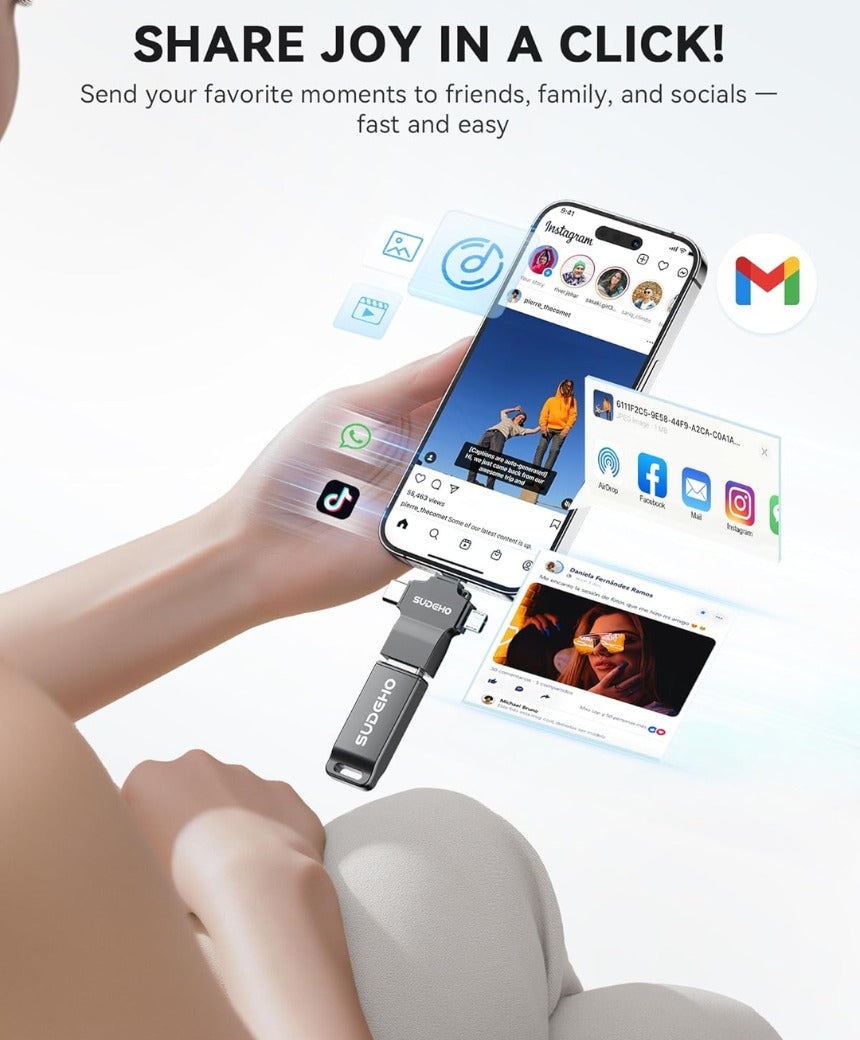 MFi Certified USB Stick 128GB for iPhone, 4-in-1 Flash Drive with USB 3.0 High-Speed, Multi-Device Memory Stick for iPhone/iPad/Android/PC/Mac, Easily Back Up Photos