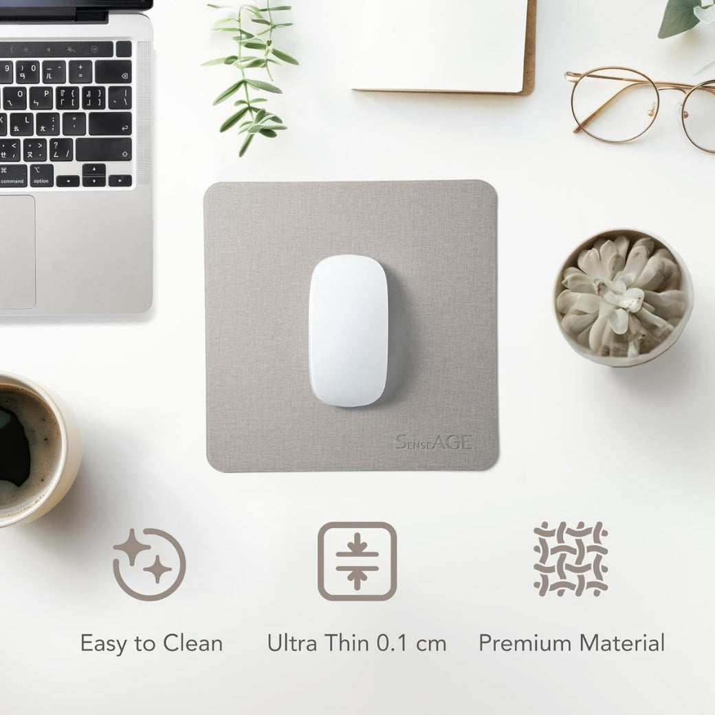 Slim Mouse Mat for Home/Office, Portable Mouse Pad for Computer & Laptop, Fabric Style Vegan Leather, Non-Slip Base, Compatible with Laser and Optical Mouse, 22 x 22cm (Pink