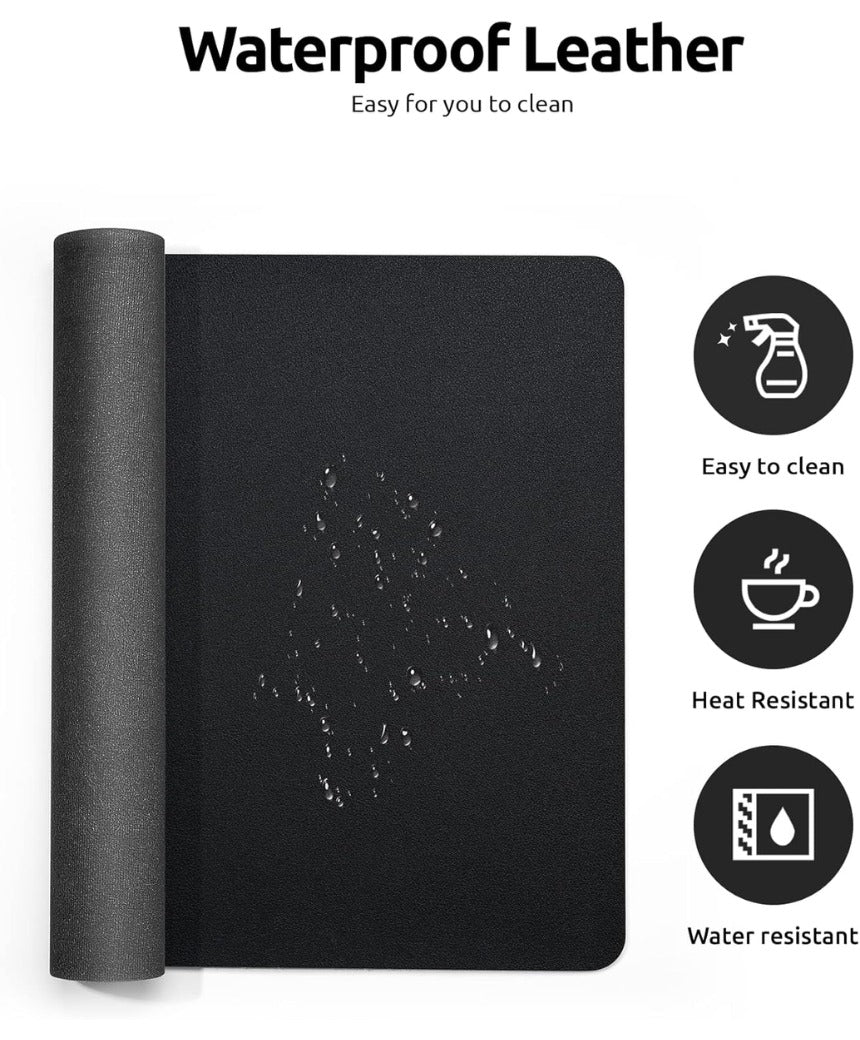 Leather Desk Mat, Large Mouse Mat, Non-Slip Desk Pad, Waterproof Leather Table Protector Writing Pad for Office and Home (60 x 35 cm, Black)