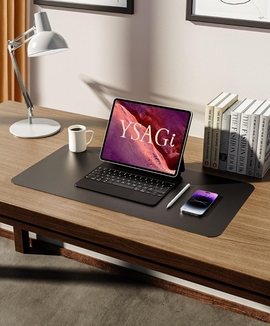 Leather Desk Mat, Large Mouse Mat, Non-Slip Desk Pad, Waterproof Leather Table Protector Writing Pad for Office and Home (60 x 35 cm, Black)