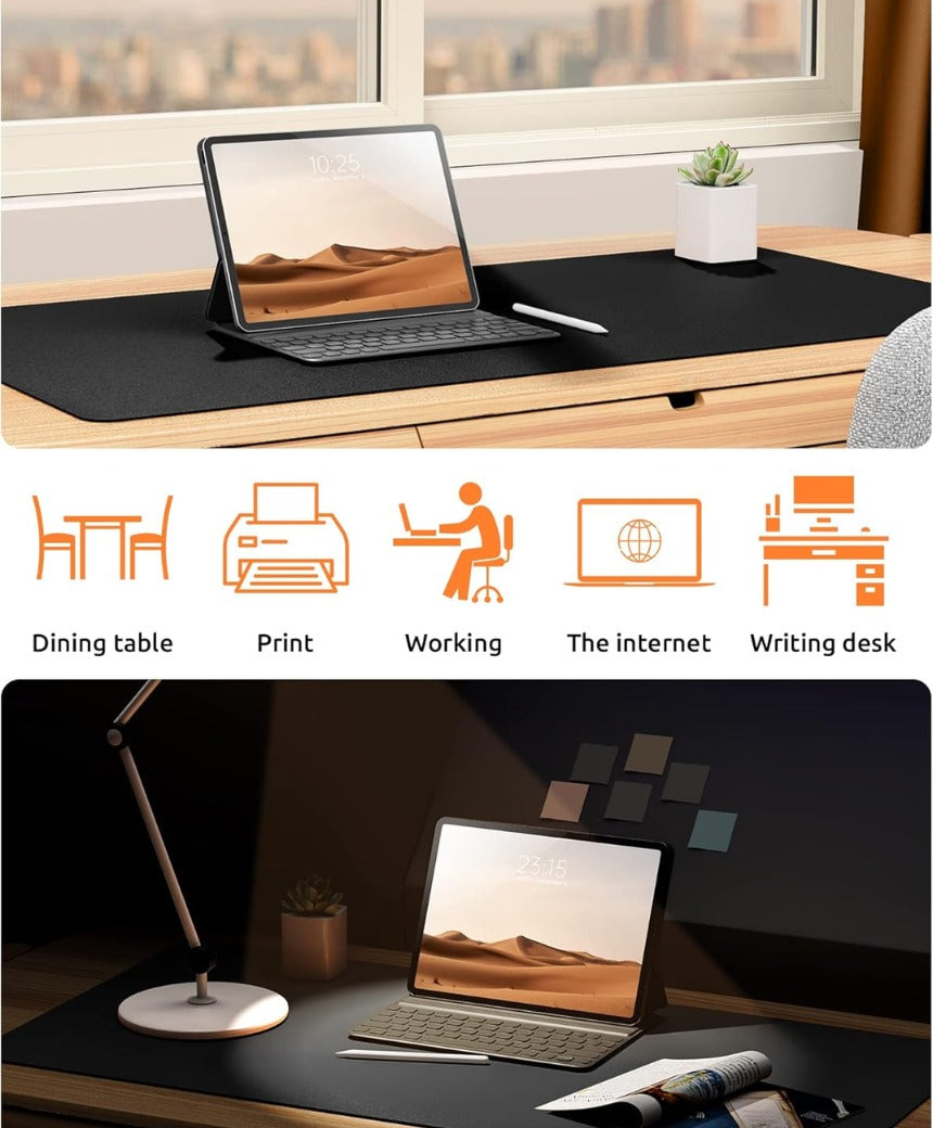 Leather Desk Mat, Large Mouse Mat, Non-Slip Desk Pad, Waterproof Leather Table Protector Writing Pad for Office and Home (60 x 35 cm, Black)