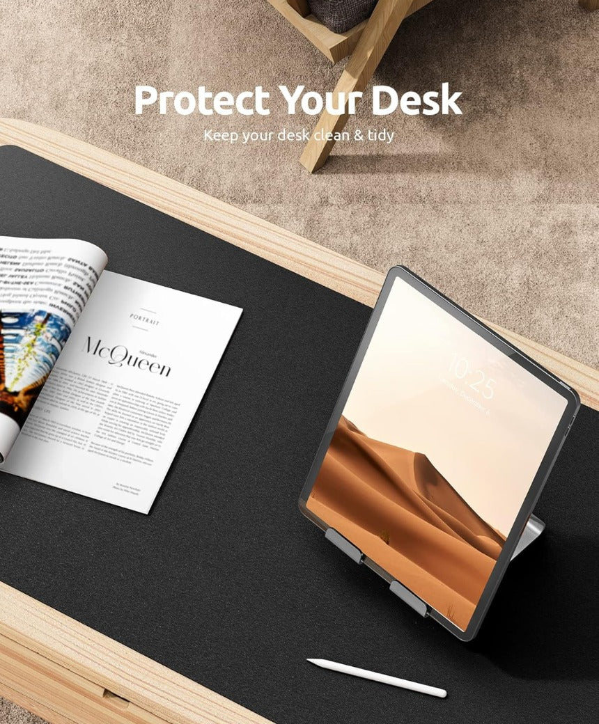 Leather Desk Mat, Large Mouse Mat, Non-Slip Desk Pad, Waterproof Leather Table Protector Writing Pad for Office and Home (60 x 35 cm, Black)