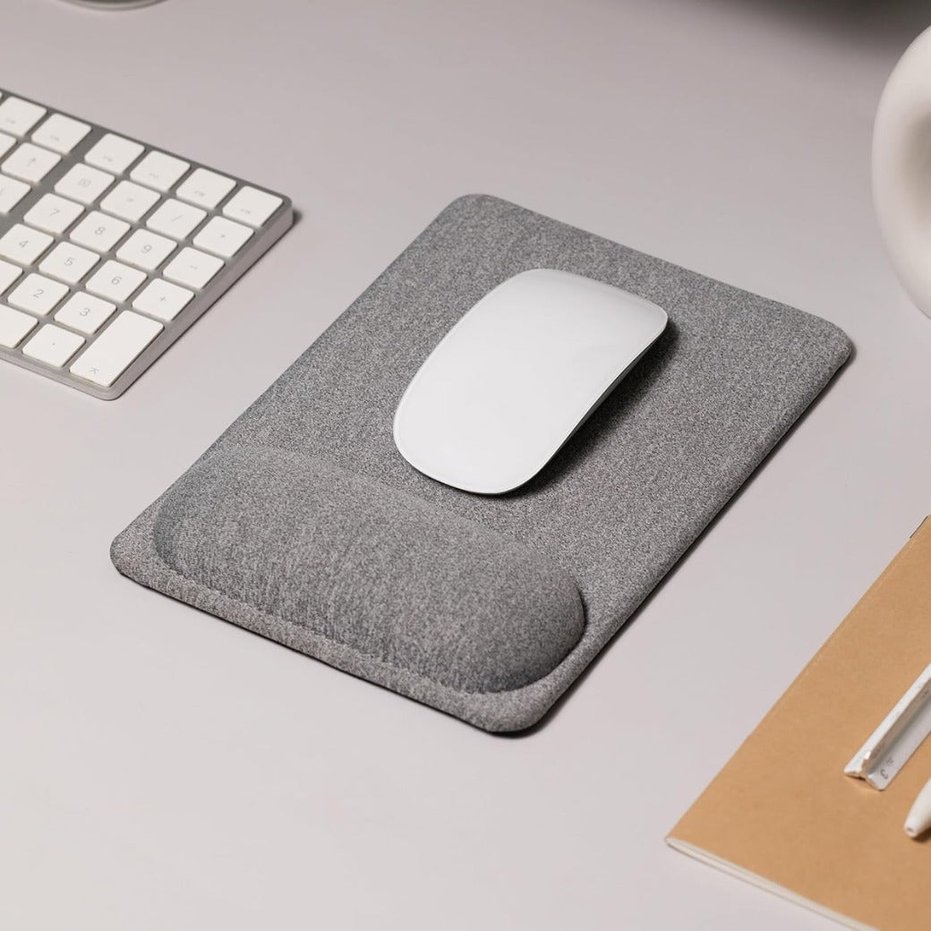 Mouse Pad with Wrist Support – Mouse Mat with Wrist Rest, Non-Slip Leather Base, Smooth Surface for Precise Control, Desk Mouse Mat for Office, Gaming & Home, Grey (225L X 155W mm)