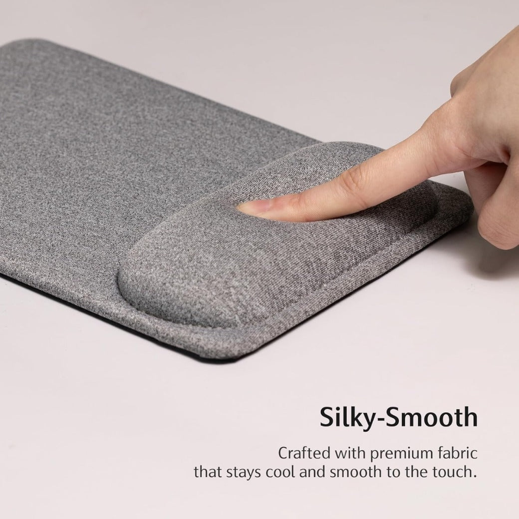 Mouse Pad with Wrist Support – Mouse Mat with Wrist Rest, Non-Slip Leather Base, Smooth Surface for Precise Control, Desk Mouse Mat for Office, Gaming & Home, Grey (225L X 155W mm)