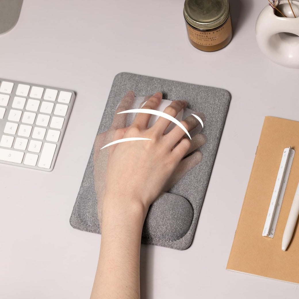 Mouse Pad with Wrist Support – Mouse Mat with Wrist Rest, Non-Slip Leather Base, Smooth Surface for Precise Control, Desk Mouse Mat for Office, Gaming & Home, Grey (225L X 155W mm)