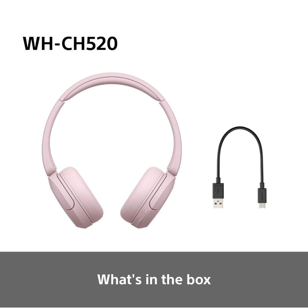 Sony WH-CH520 Wireless Bluetooth On-Ear Headphones, Sound, Lightweight Design, Up to 50hr Battery Life, Quick Charge, EQ, Clear Call Quality, iOS & Android - Pink