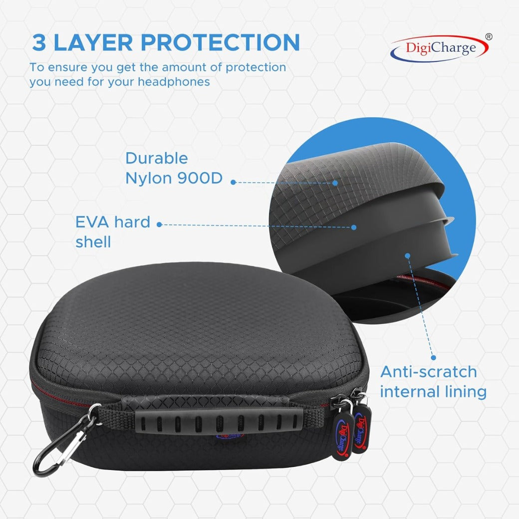 Digicharge Carry Case for Sony WH-CH520 / WH-CH510 / MDR-ZX110, JBL Tune 520BT / 510BT Headphones Wireless Bluetooth Flat Folding On-Ear, Protective Cover Travel Storage Bag