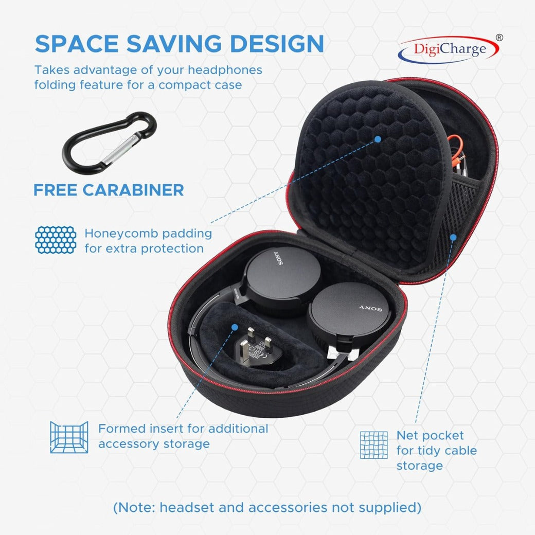 Digicharge Carry Case for Sony WH-CH520 / WH-CH510 / MDR-ZX110, JBL Tune 520BT / 510BT Headphones Wireless Bluetooth Flat Folding On-Ear, Protective Cover Travel Storage Bag