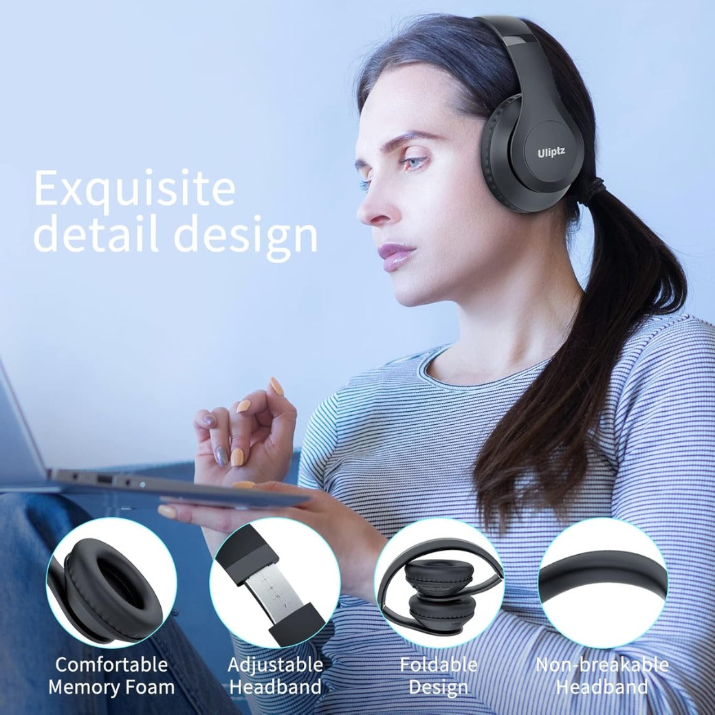Wireless Headphones Over Ear, 65 Hrs Playtime Bluetooth Headphones, 6 EQ Modes Foldable Lightweight Headphones Wireless, Foldable Bluetooth 5.3 for Travel/Office/PC (Black)
