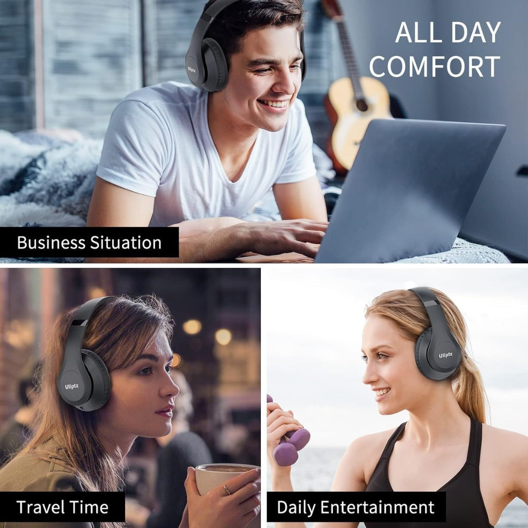 Wireless Headphones Over Ear, 65 Hrs Playtime Bluetooth Headphones, 6 EQ Modes Foldable Lightweight Headphones Wireless, Foldable Bluetooth 5.3 for Travel/Office/PC (Black)