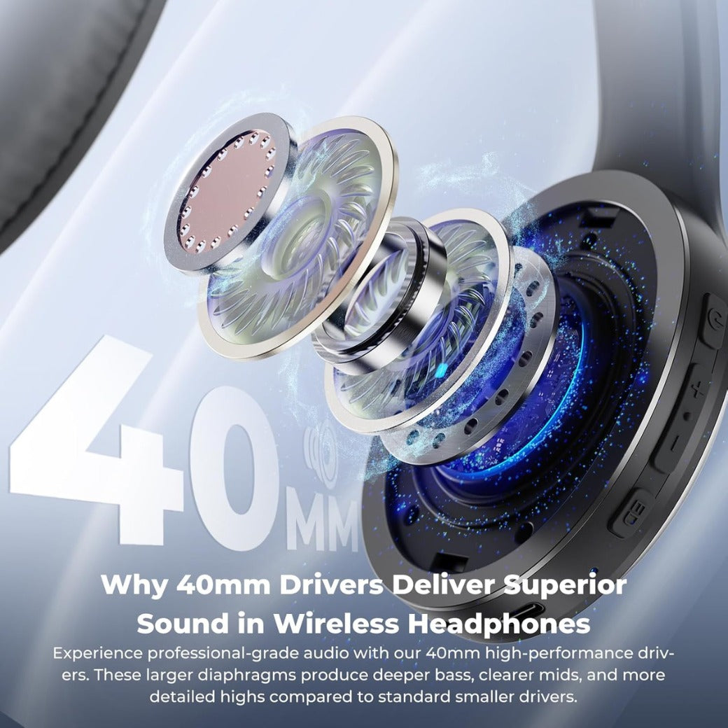 Headphones Wireless Over Ear , 70 Hours Playtime Bluetooth Headphones Built-in Microphone, Foldable Lightweight Headset with Bluetooth 5.4, HiFi Stereo Sound for PC Cellphone Travel Office (Black)