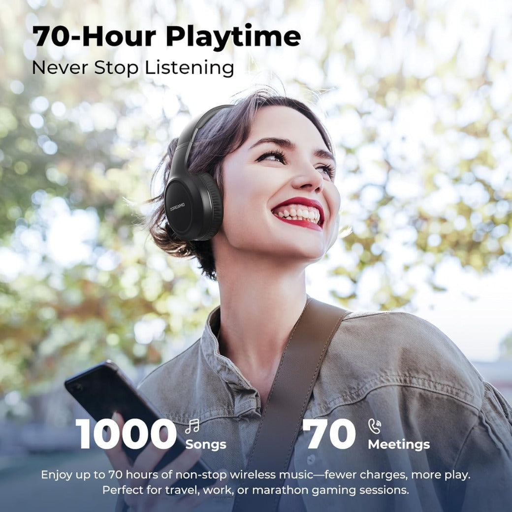 Headphones Wireless Over Ear , 70 Hours Playtime Bluetooth Headphones Built-in Microphone, Foldable Lightweight Headset with Bluetooth 5.4, HiFi Stereo Sound for PC Cellphone Travel Office (Black)