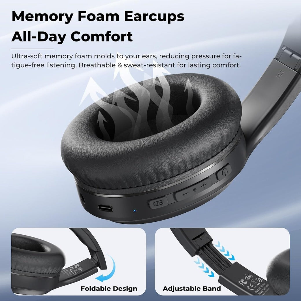 Headphones Wireless Over Ear , 70 Hours Playtime Bluetooth Headphones Built-in Microphone, Foldable Lightweight Headset with Bluetooth 5.4, HiFi Stereo Sound for PC Cellphone Travel Office (Black)