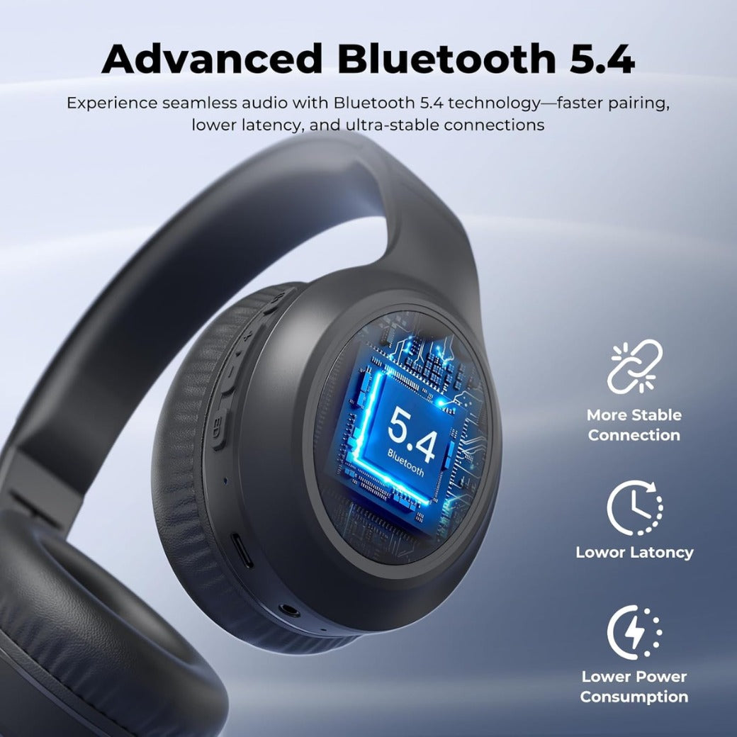 Headphones Wireless Over Ear , 70 Hours Playtime Bluetooth Headphones Built-in Microphone, Foldable Lightweight Headset with Bluetooth 5.4, HiFi Stereo Sound for PC Cellphone Travel Office (Black)